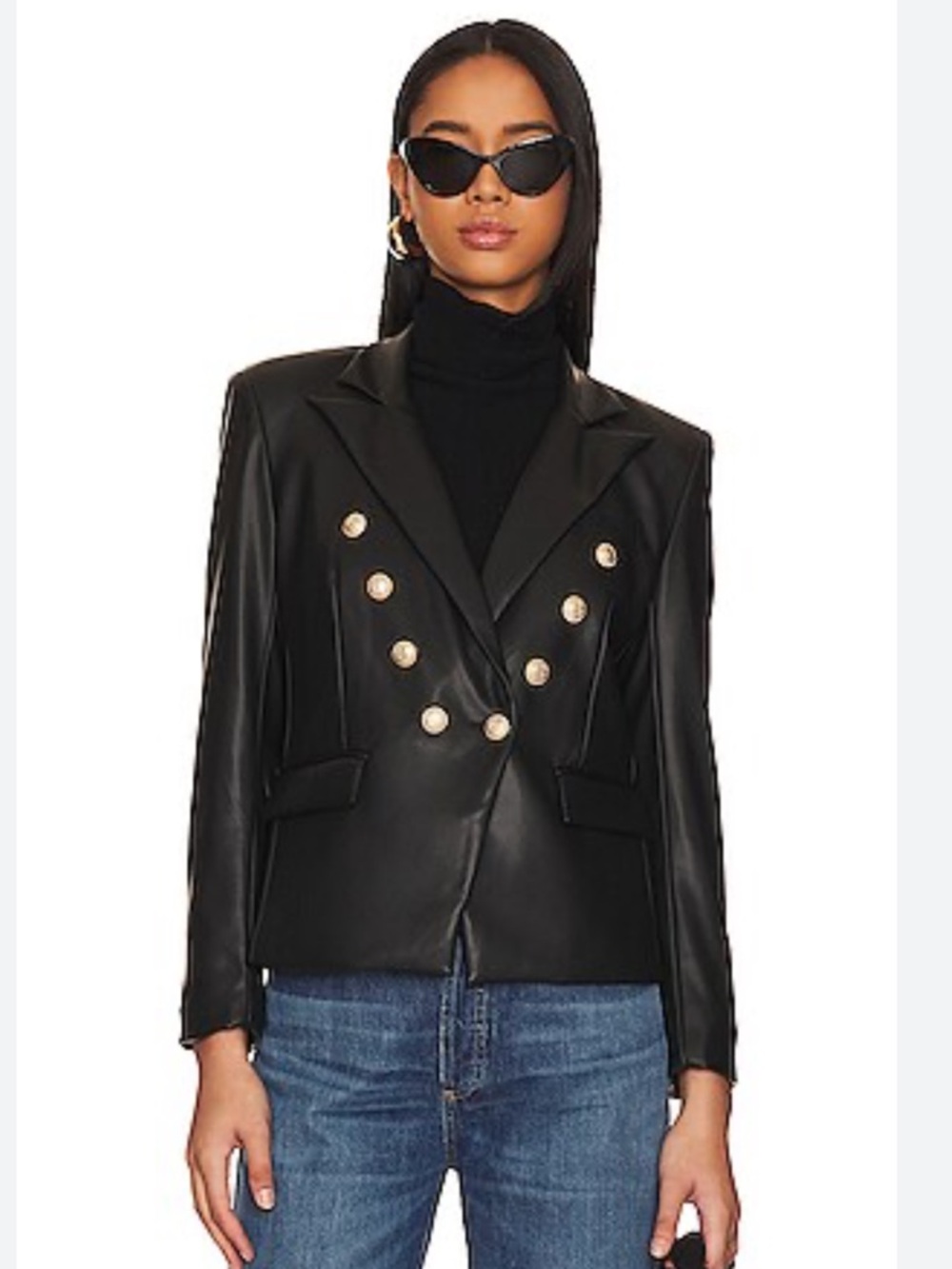 Generation Love Blazer Womens Sz S  Black Delilah Faux Leather Double Breasted